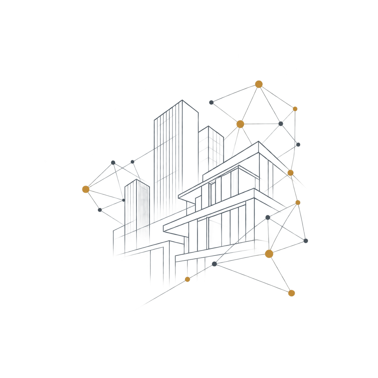 Architekturillustration mit vernetzten Gebäuden